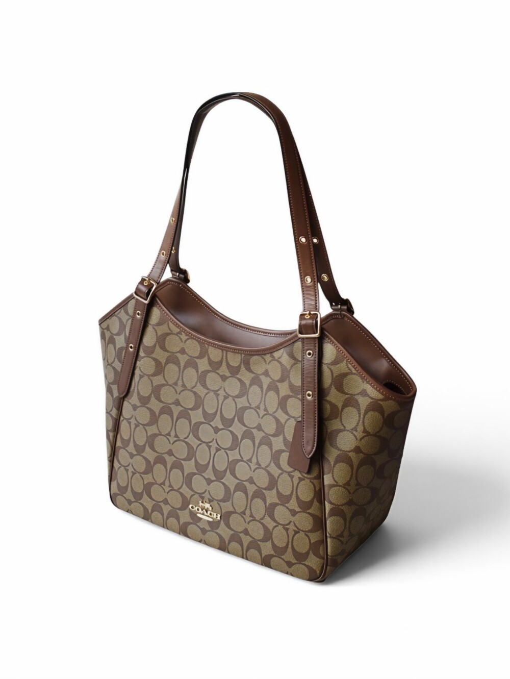 Coach Brown Signature Canvas Shoulder Meadow Tote